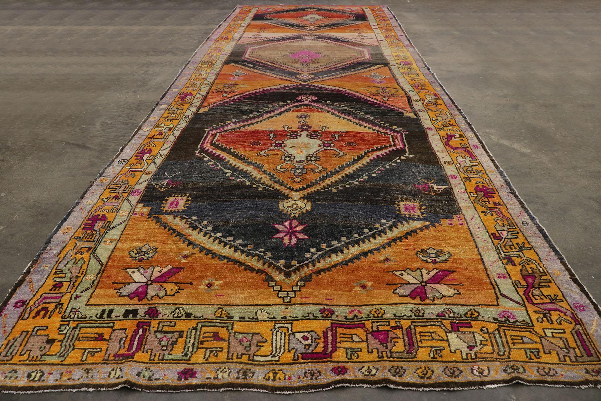 Vintage Turkish Kars Gallery Rug with Mid-Century Modern Style For Sale 1