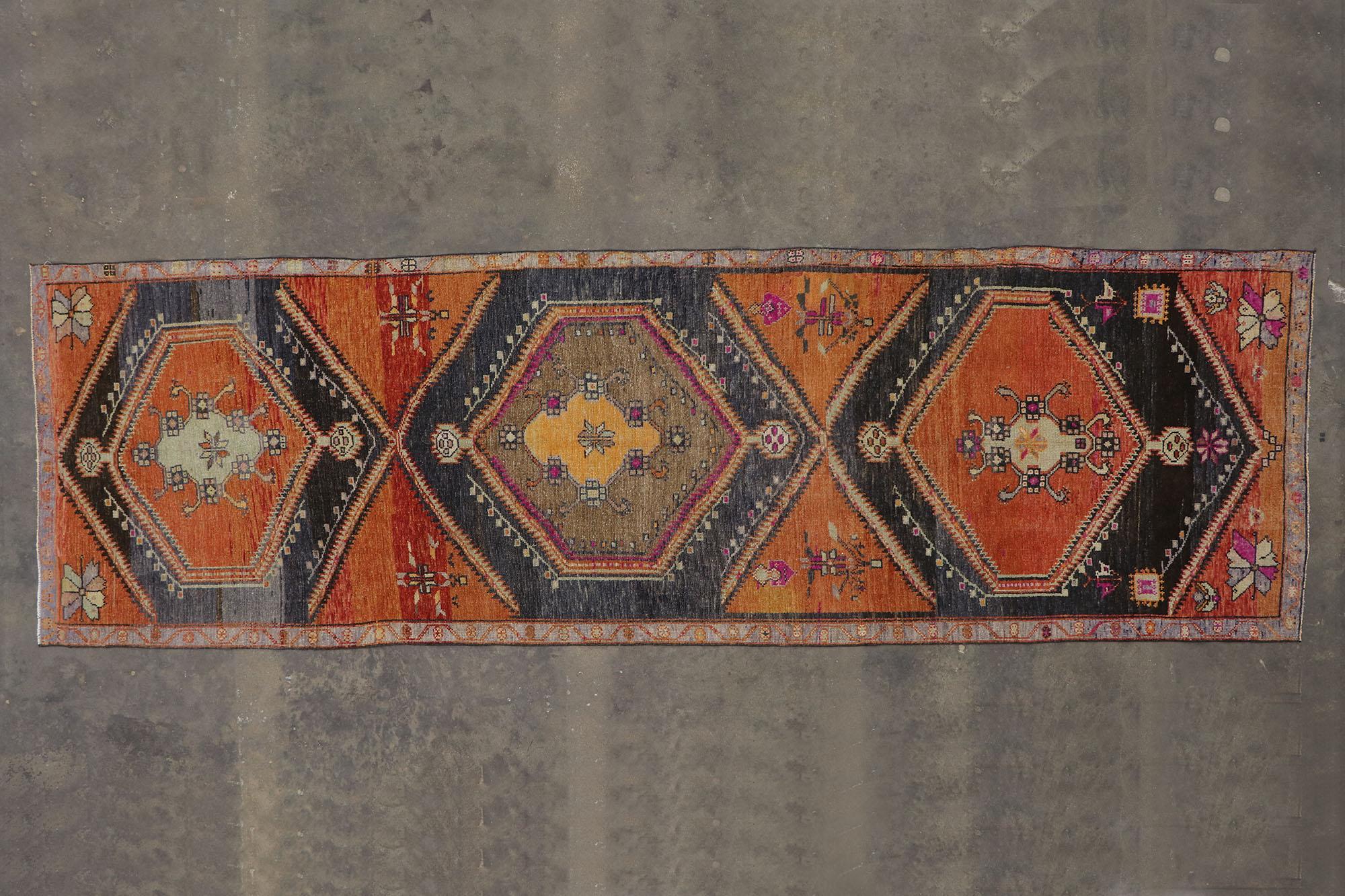 Vintage Turkish Kars Gallery Rug with Mid-Century Modern Style For Sale 2