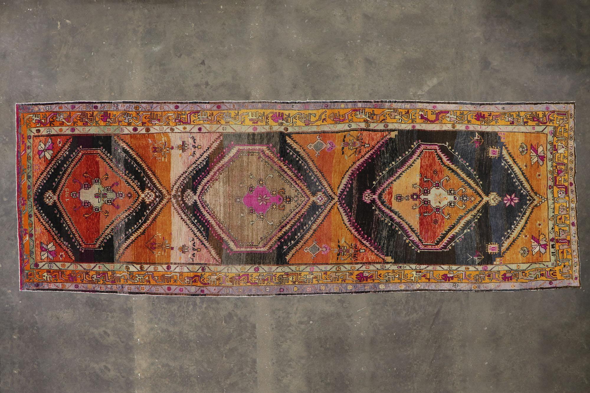 Vintage Turkish Kars Gallery Rug with Mid-Century Modern Style For Sale 2