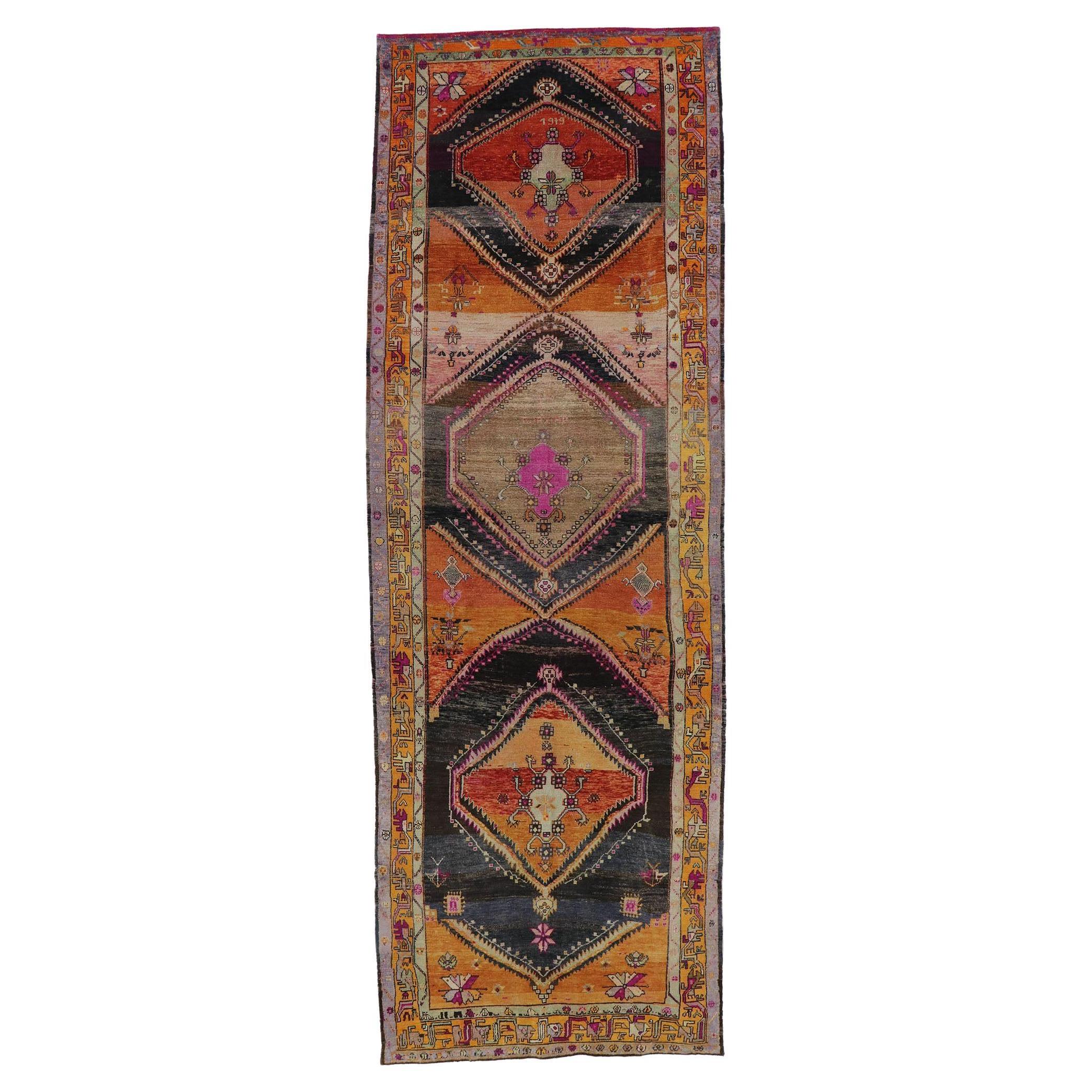 Vintage Turkish Kars Gallery Rug with Mid-Century Modern Style For Sale