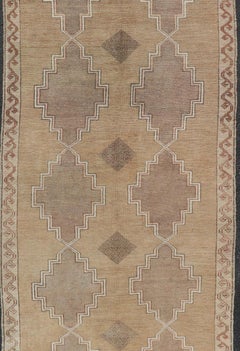 Vintage Turkish Kars Gallery Rug with Repeating Medallions in Taupe and Beige