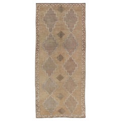 Vintage Turkish Kars Gallery Rug with Repeating Medallions in Taupe and Beige