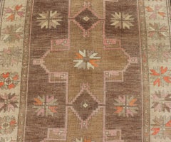 Vintage Turkish Kars Gallery Rug with Soft Taupe and Mocha Geometric Design