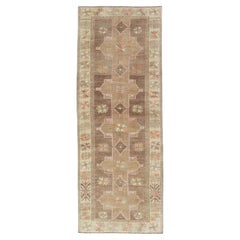 Vintage Turkish Kars Gallery Rug with Soft Taupe and Mocha Geometric Design