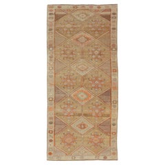 Vintage Turkish Kars Gallery Runner in Brown Color, Tan, Taupe and Orange 