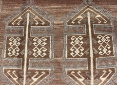 Vintage Turkish Kars Gallery Runner with Geometric Motifs in Brown 6'0 x 11'0