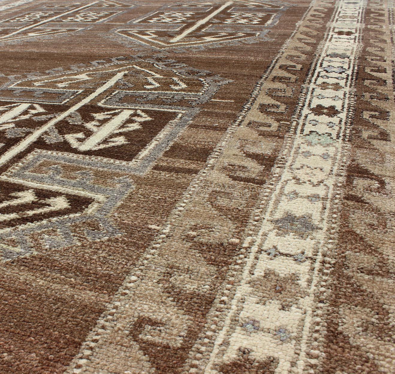 Turc Vintage Turkish Kars Gallery Runner with Geometric Motifs in Brown 6'0 x 11'0 en vente
