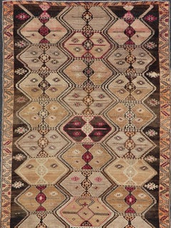 Vintage Turkish Kars Gallery Runner With Rich Geometric Motifs and Earthy Tones