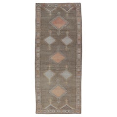 Vintage Turkish Kars Gallery Runner with Soft Taupe, Sand, and Muted Orange