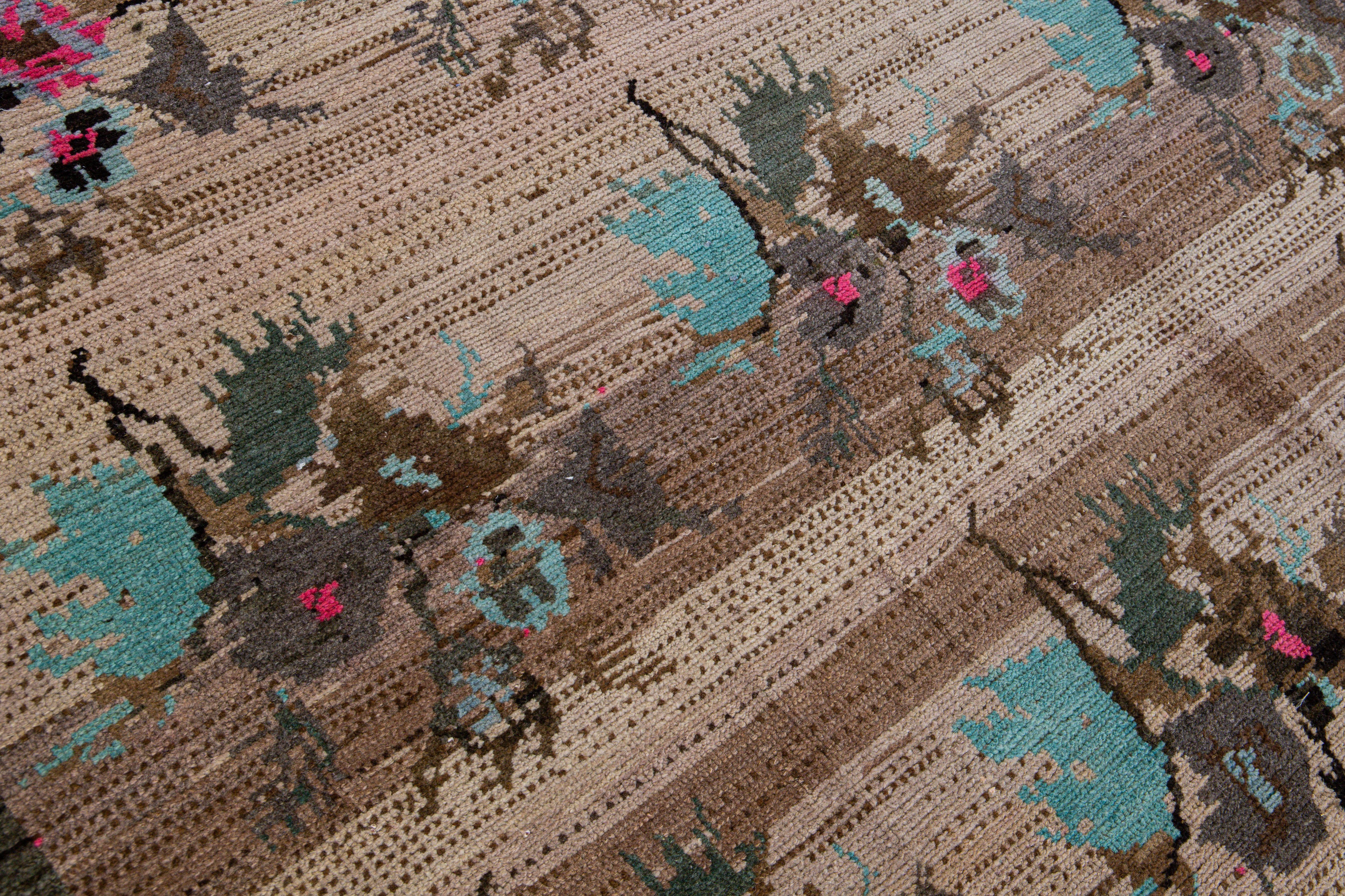Vintage Turkish Kars Handmade Floral Pattern Peach Wool Rug 2