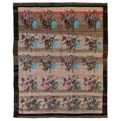 Vintage Turkish Kars Handmade Floral Pattern Peach Wool Rug