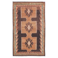 Vintage Turkish Kars Kilim with Bold Medallions in Warm Brown, Orange, and Sage