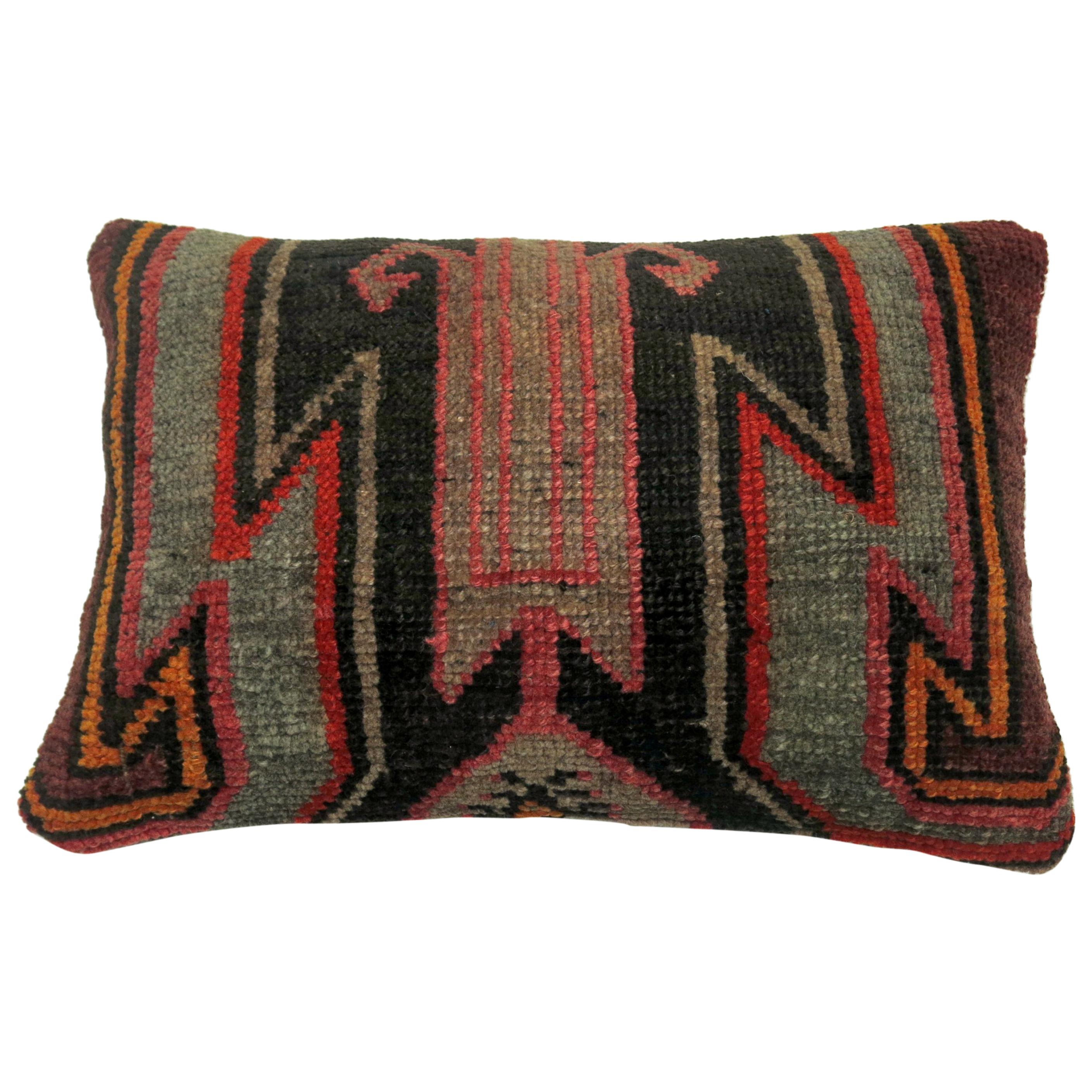 Vintage Turkish Kars Lumbar Rug Pillow For Sale