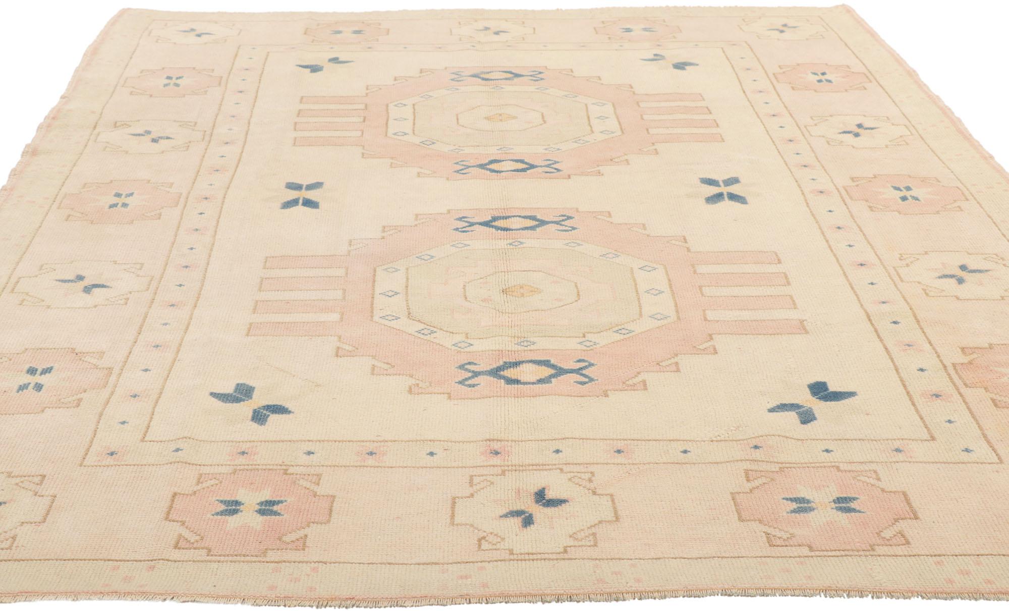 Hand-Knotted Vintage Turkish Kars Oushak Rug with Modern Bohemian Style