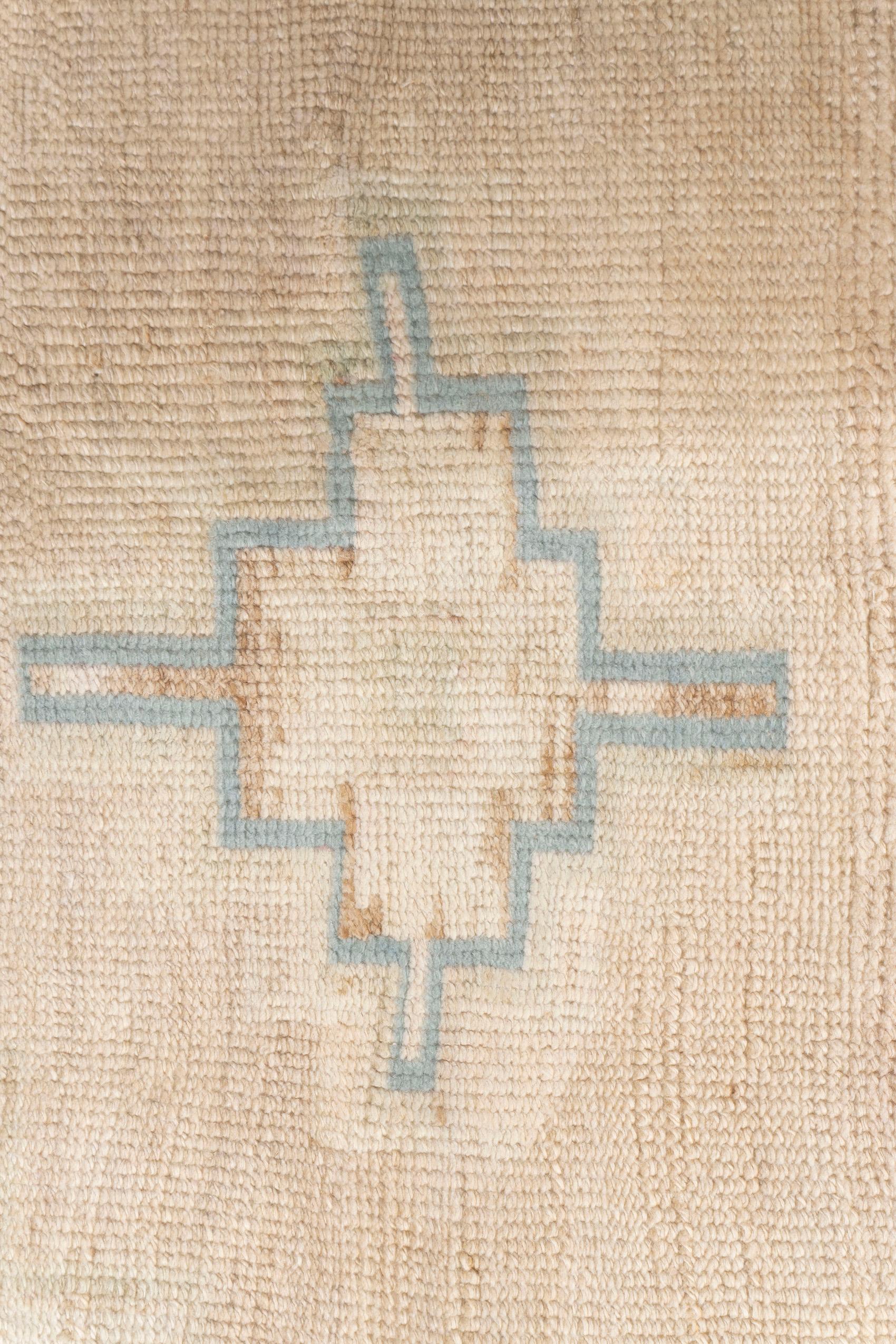 Vintage Circa 1940 Alfombra Turca de Lana Kars Rosa Azul Anudada a Mano 7'5 X 11'5 en venta 1