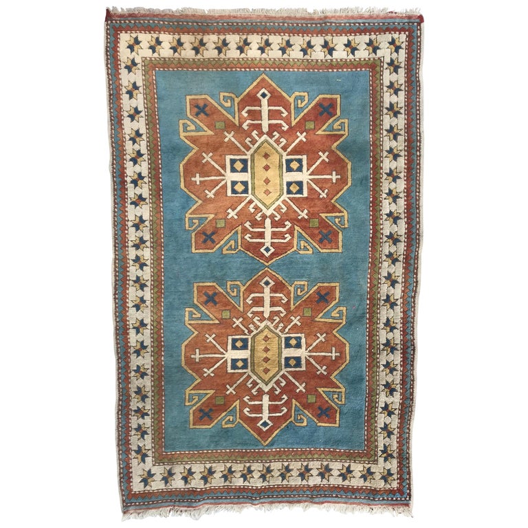 Vintage Turkish Kars Rug, Anatolian Rugs Kazak Design Carpet, Turkey