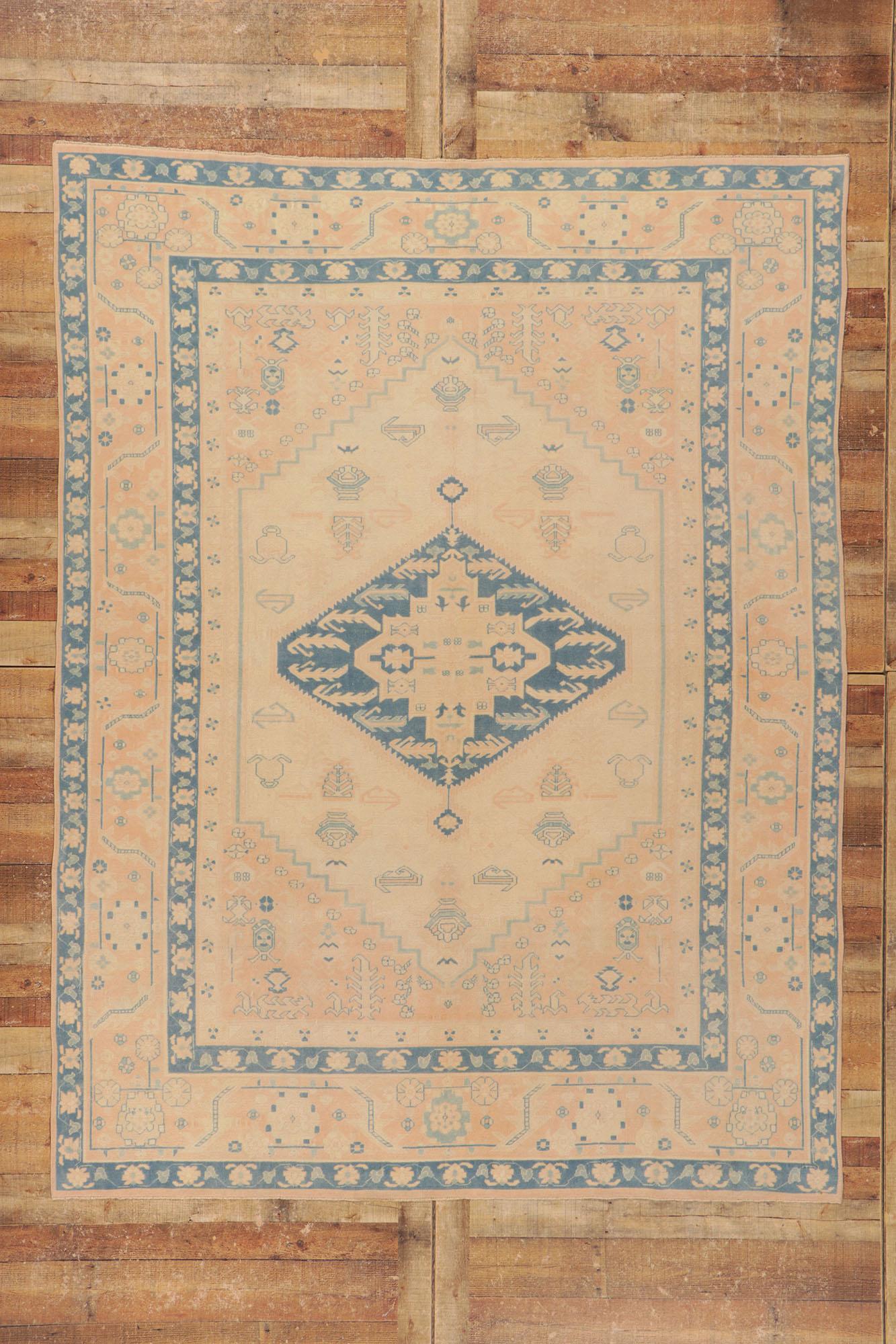 Vintage Muted Turkish Oushak Rug, Soft Boho Chic Meets Sophisticated Serenity For Sale 2