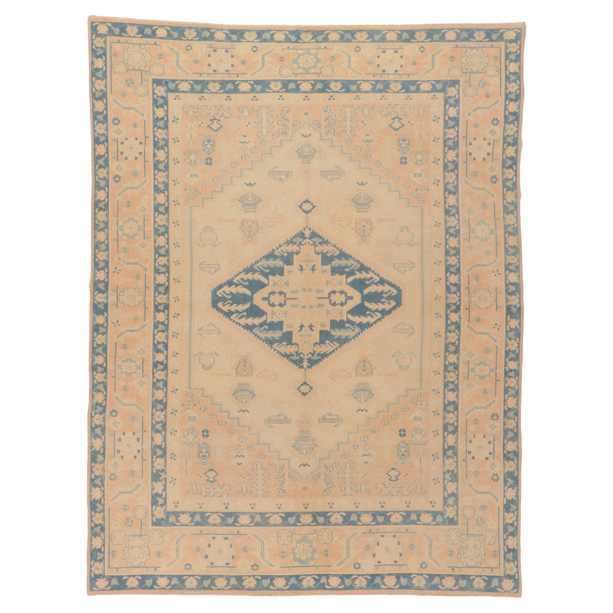 Vintage Muted Turkish Oushak Rug, Soft Boho Chic Meets Sophisticated Serenity