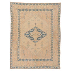 Türkischer Oushak-Teppich im Vintage-Stil, gedämpfter Oushak-Stil, weicher Boho-Chic auf raffinierte Serenity