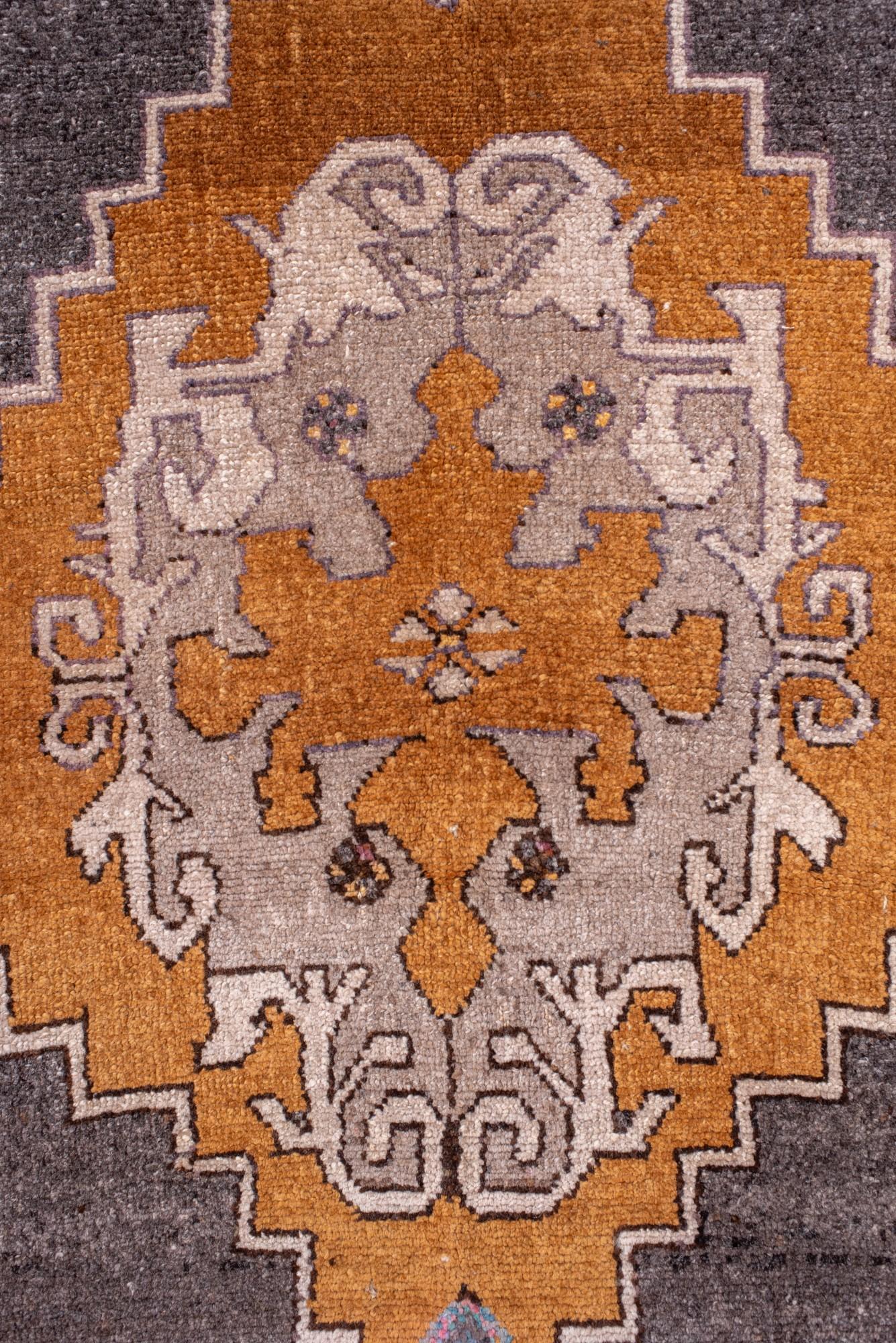 Vintage Turkish Kars Rug in Charcoal and Rust In Good Condition For Sale In New York, NY