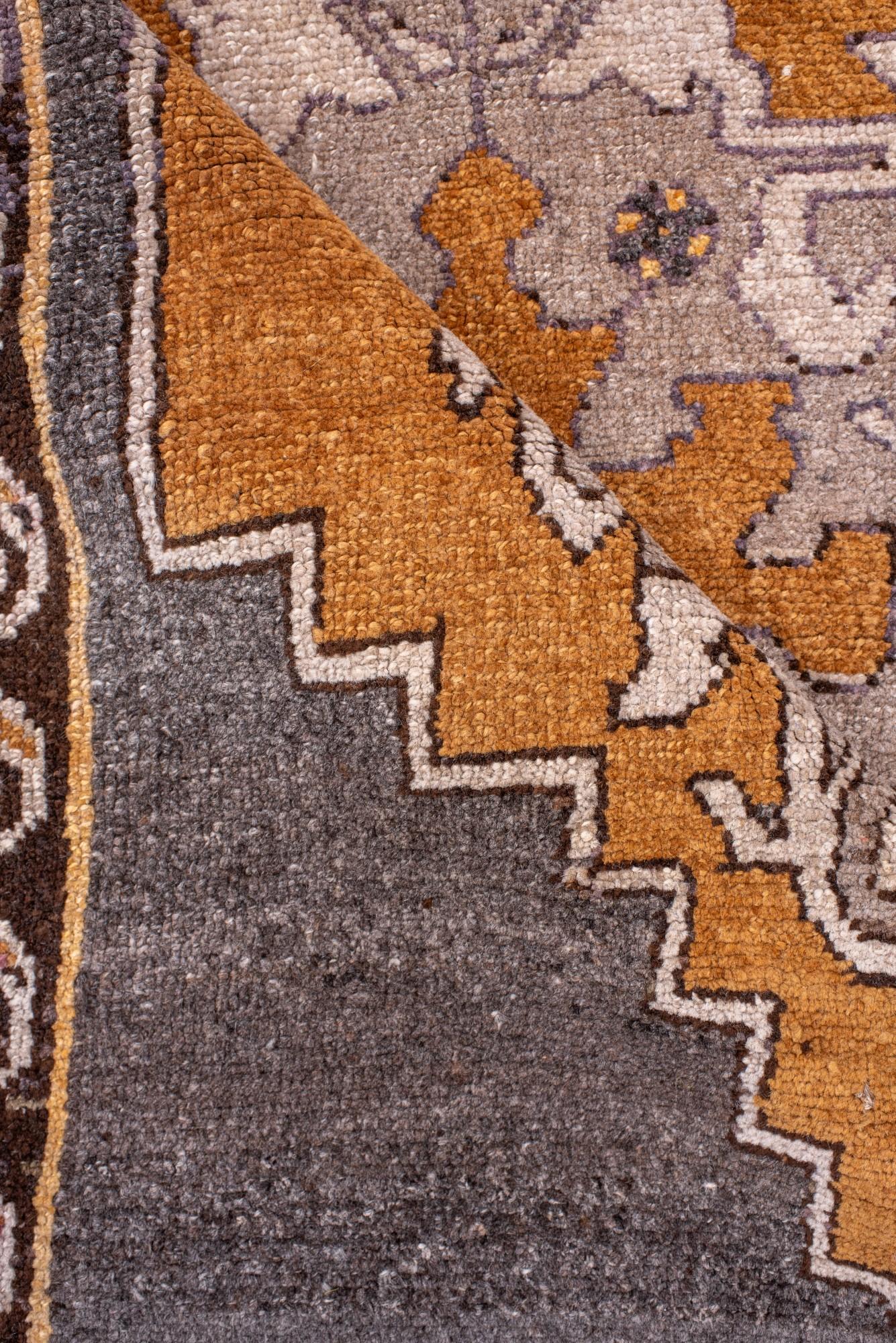 Wool Vintage Turkish Kars Rug in Charcoal and Rust For Sale