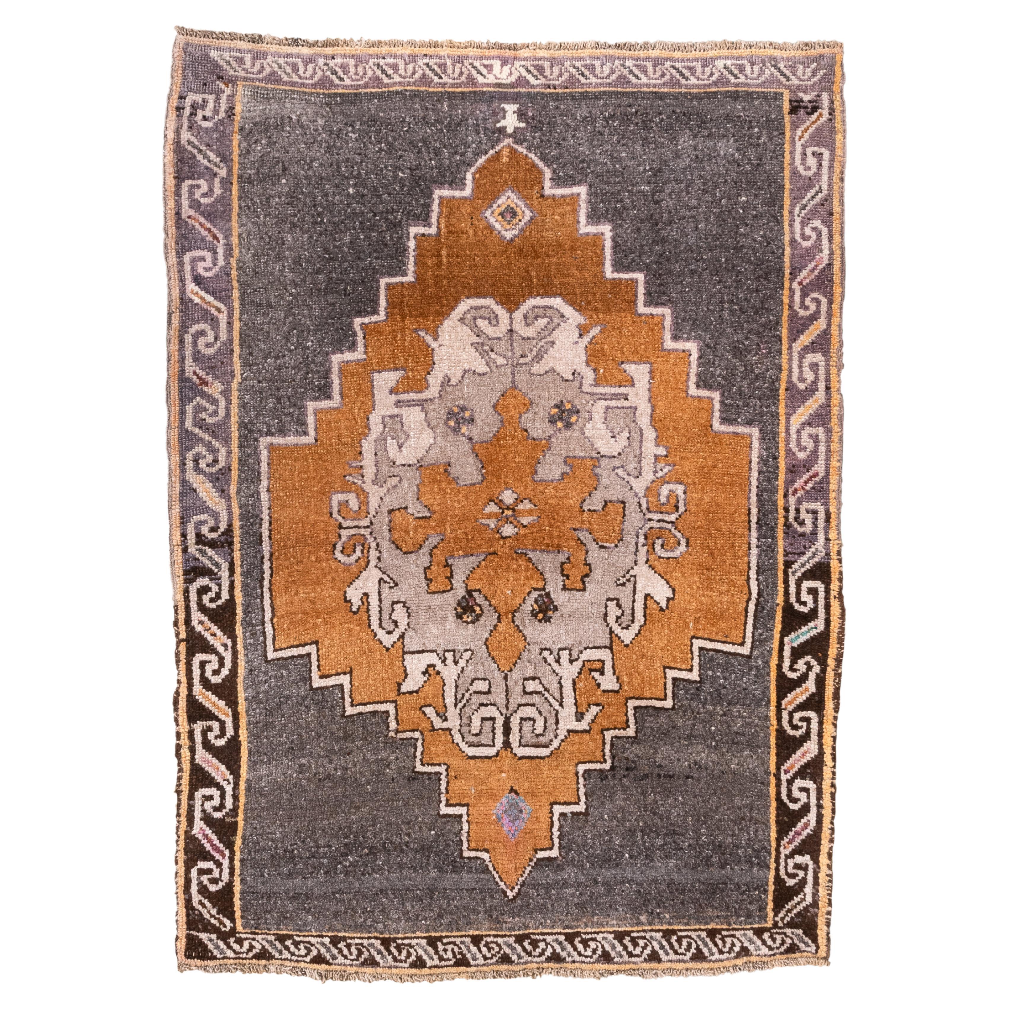 Vintage Turkish Kars Rug in Charcoal and Rust For Sale