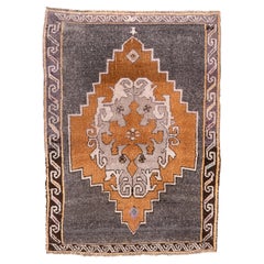 Vintage Turkish Kars Rug in Charcoal and Rust