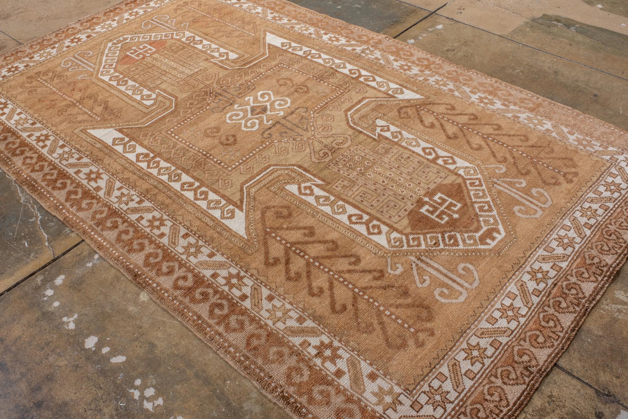 20ième siècle Tapis Kars turc vintage dans les tons de terre avec médaillon géométrique en vente