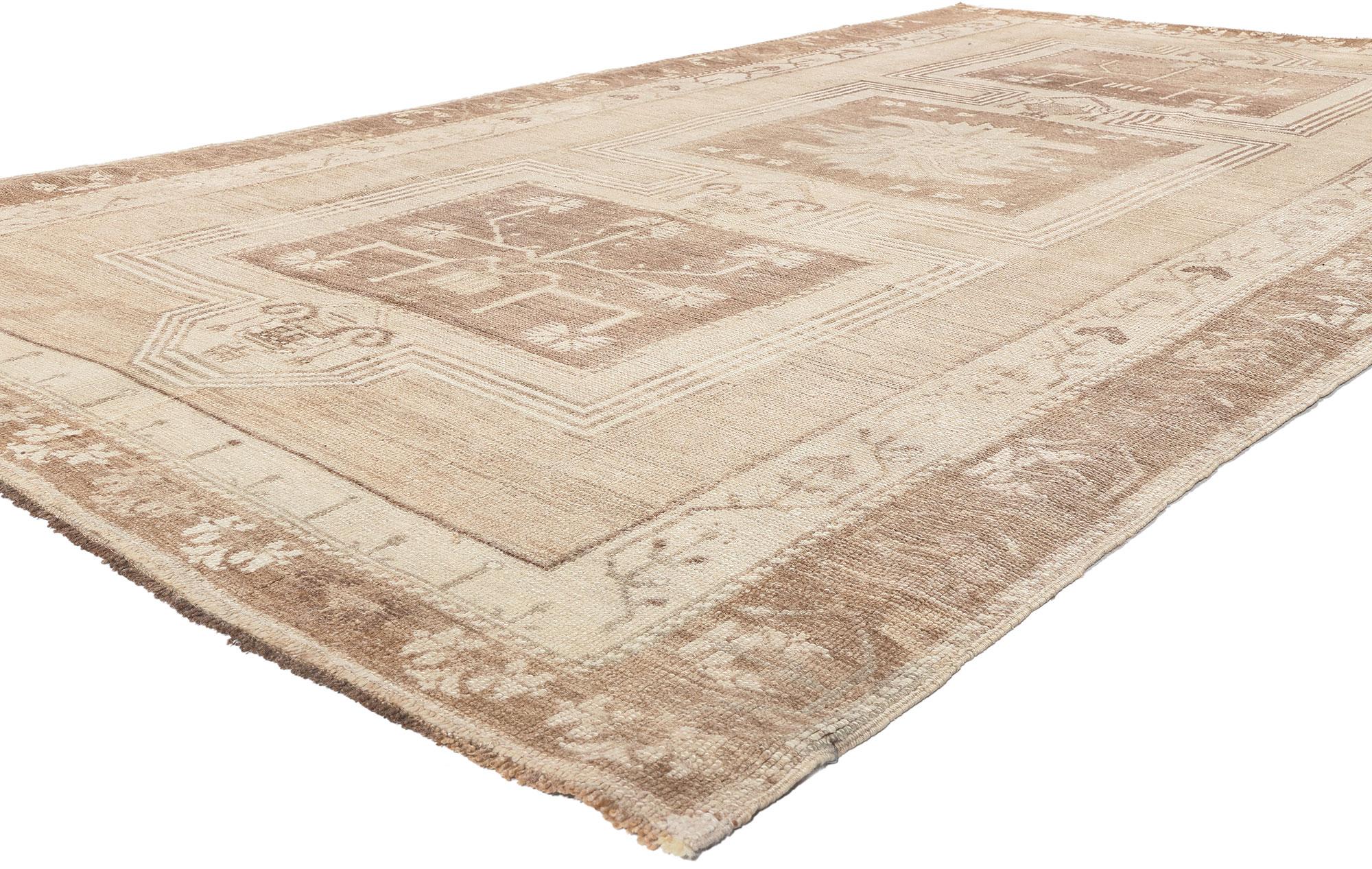 53726 Vintage Turkish Kars Rug, 06'04 x 11'06. Turkish Kars rugs, originating from Turkey, are narrow rugs tailored for hallways, entryways, or tight spaces, boasting earth-tone colors like browns, tans, beiges, and warm hues for a cozy atmosphere.
