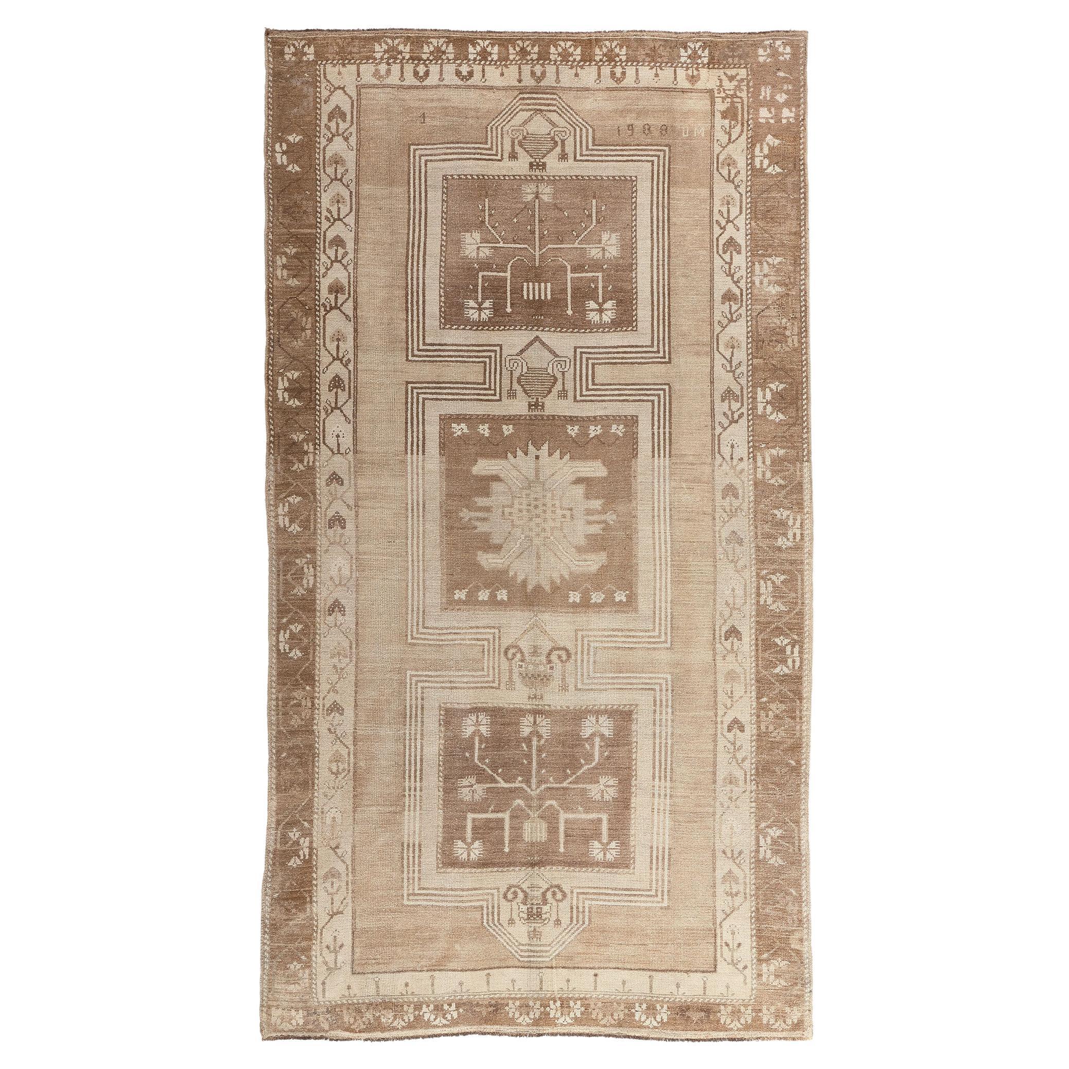 Vintage Turkish Kars Rug Warm Earth-Tone Colors