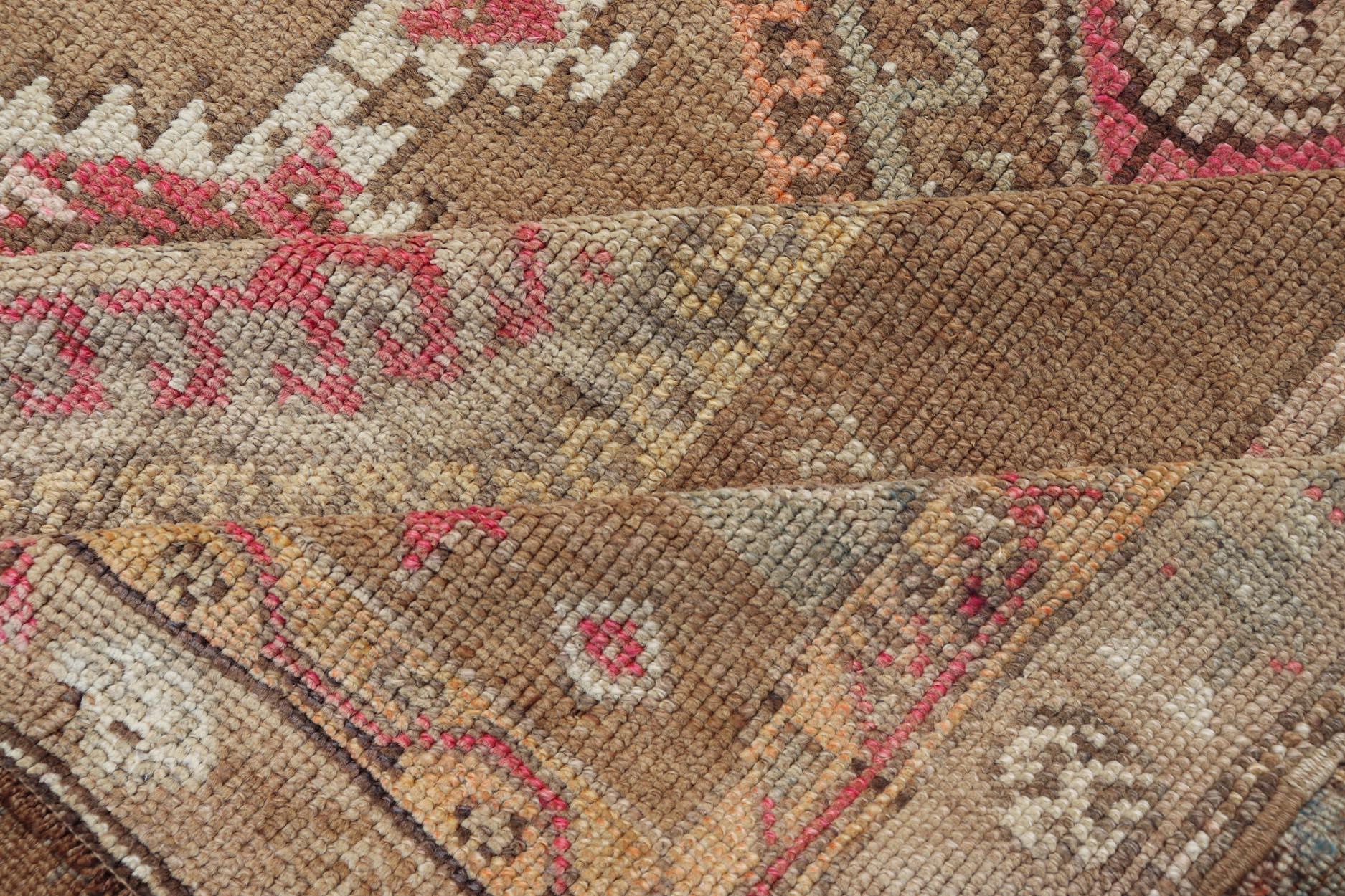 Vintage Turkish Kars Rug With Earthy Browns and Vibrant Reds 6'0 x 12'9 For Sale 3