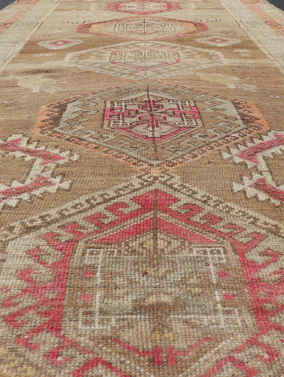 Vintage Turkish Kars Rug With Earthy Browns and Vibrant Reds 6'0 x 12'9 For Sale 4