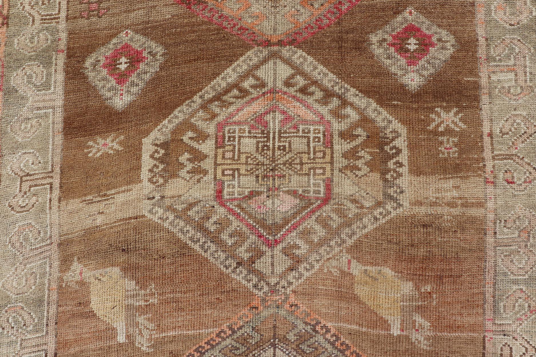 Vintage Turkish Kars Rug With Earthy Browns and Vibrant Reds 6'0 x 12'9 For Sale 6