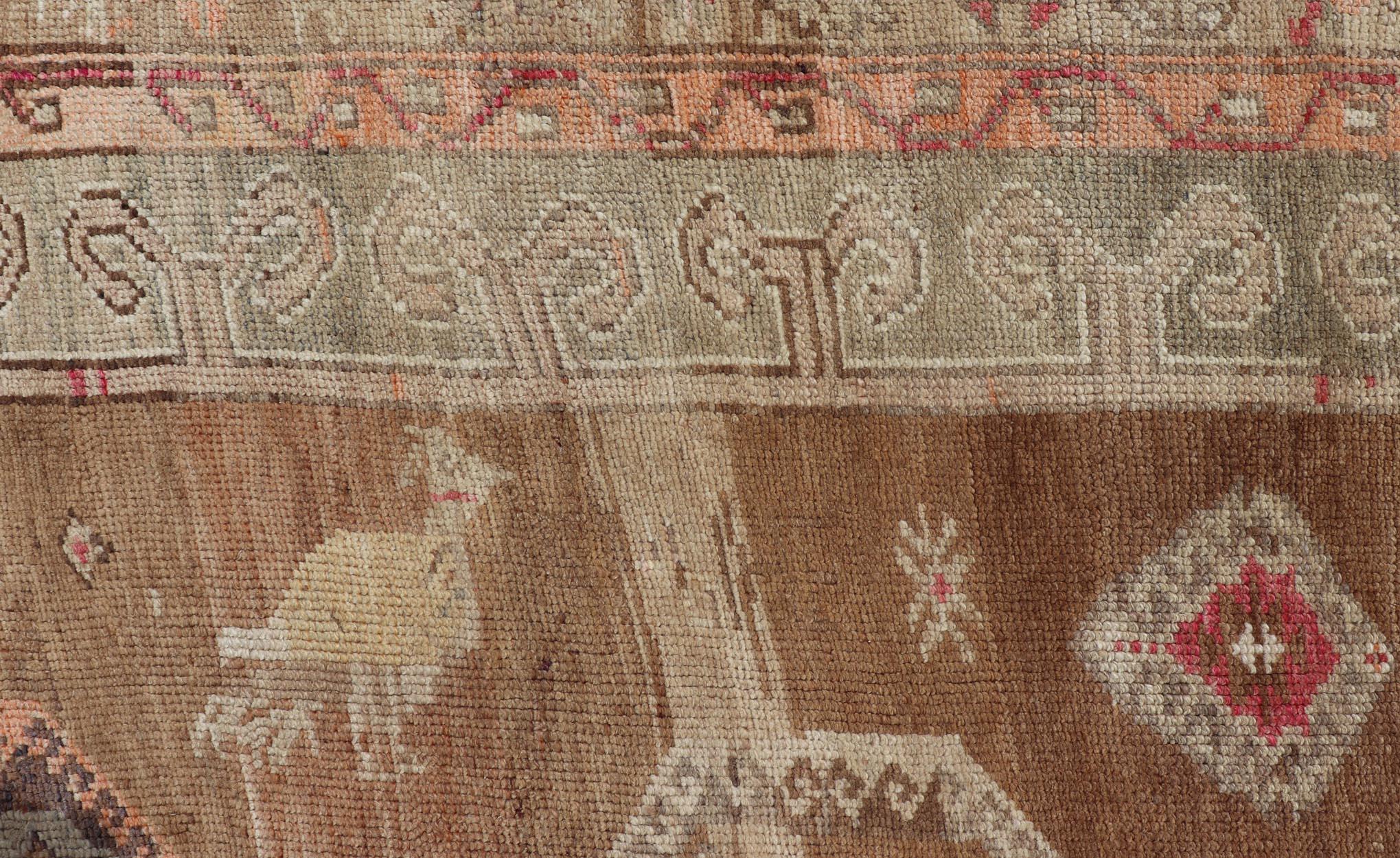 Oushak Vintage Turkish Kars Rug With Earthy Browns and Vibrant Reds 6'0 x 12'9 For Sale