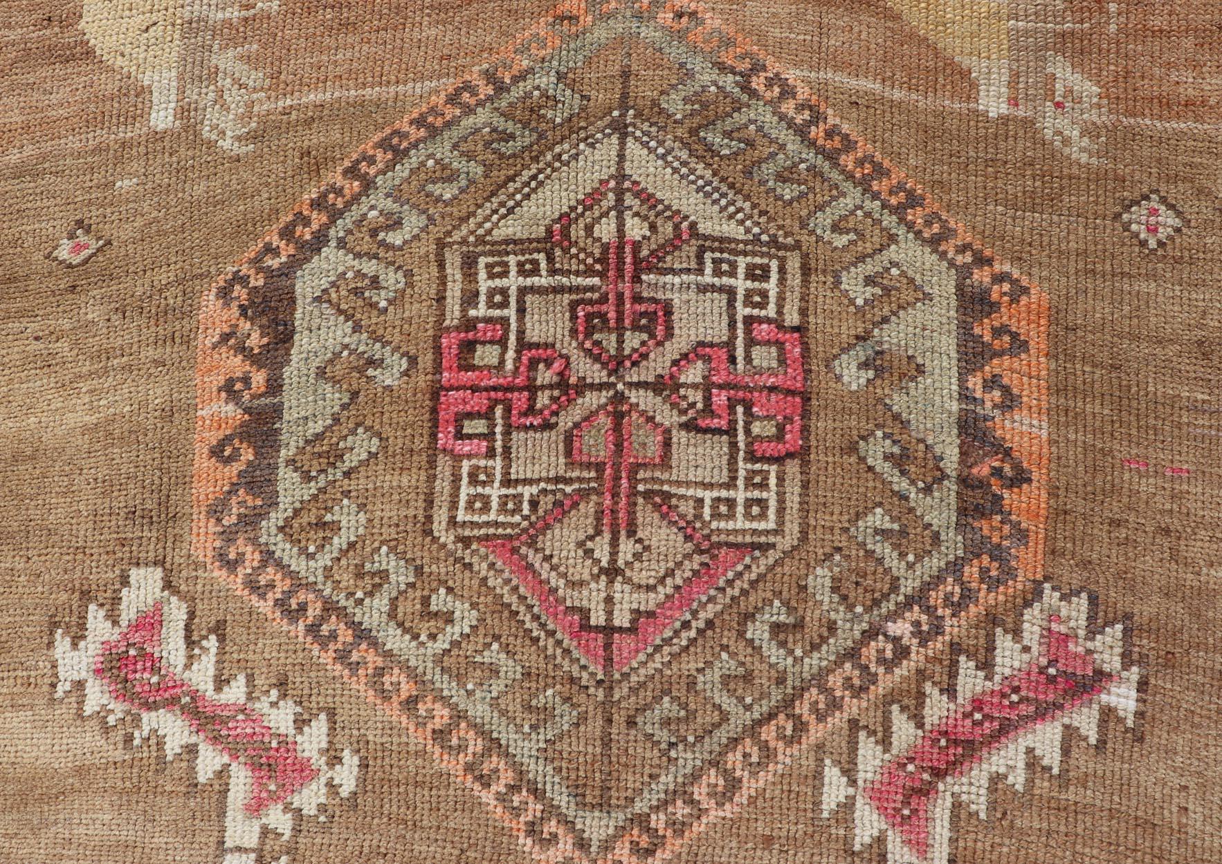Vintage Turkish Kars Rug With Earthy Browns and Vibrant Reds 6'0 x 12'9 In Good Condition For Sale In Atlanta, GA