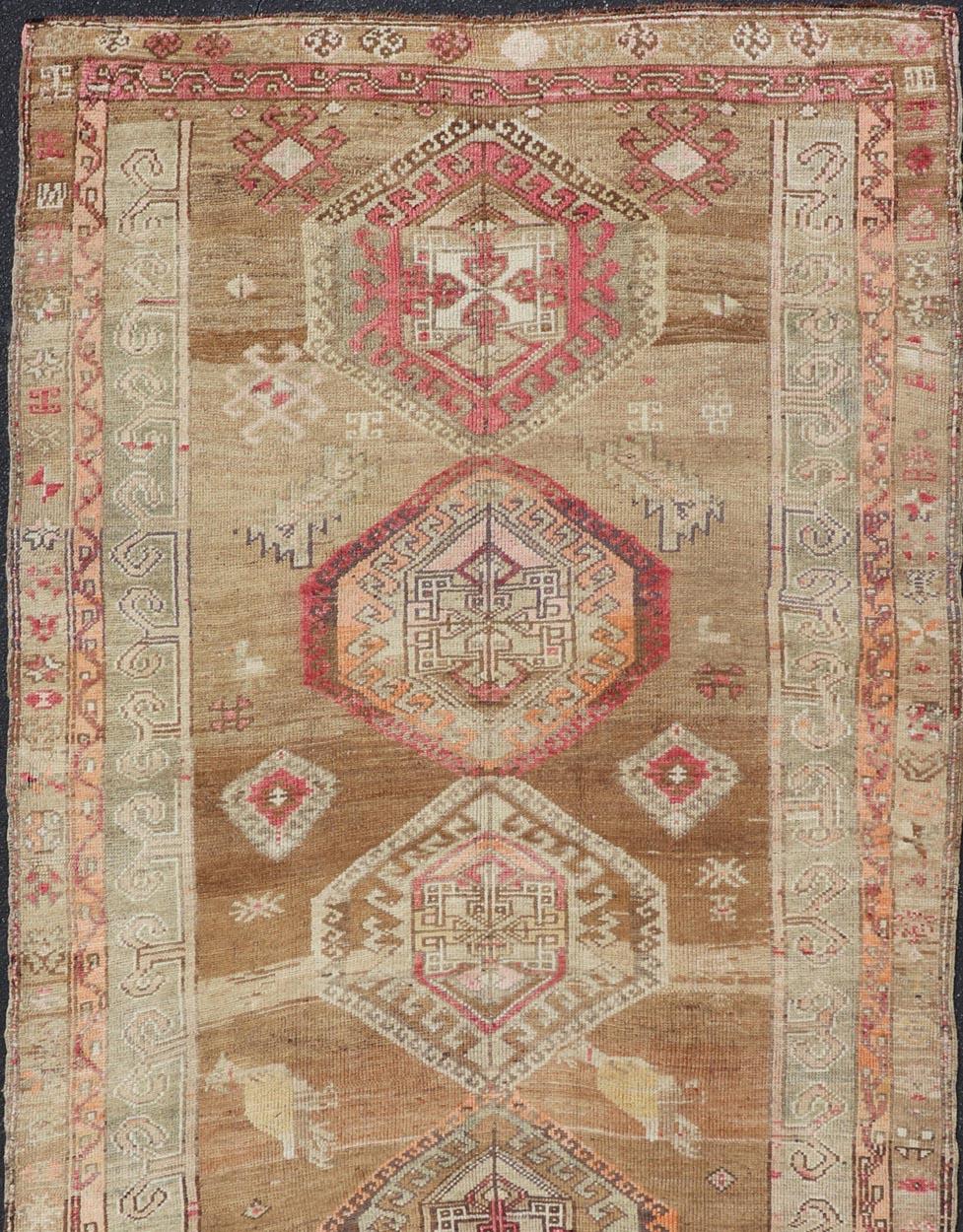 20th Century Vintage Turkish Kars Rug With Earthy Browns and Vibrant Reds 6'0 x 12'9 For Sale