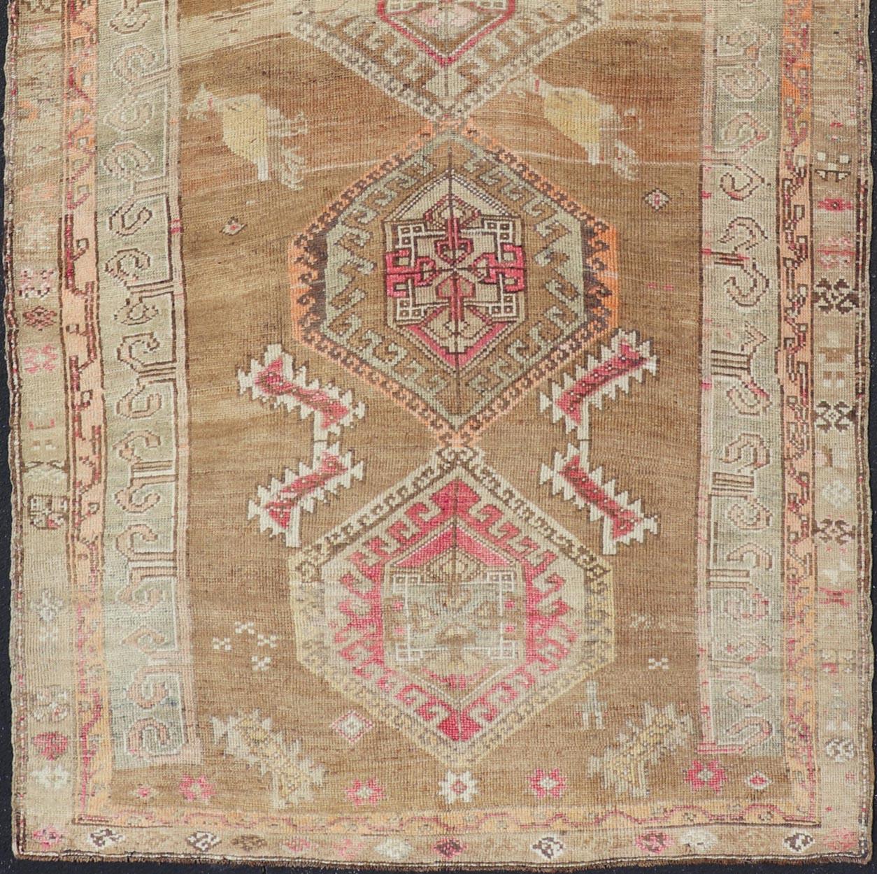 Vintage Turkish Kars Rug With Earthy Browns and Vibrant Reds 6'0 x 12'9 For Sale 1