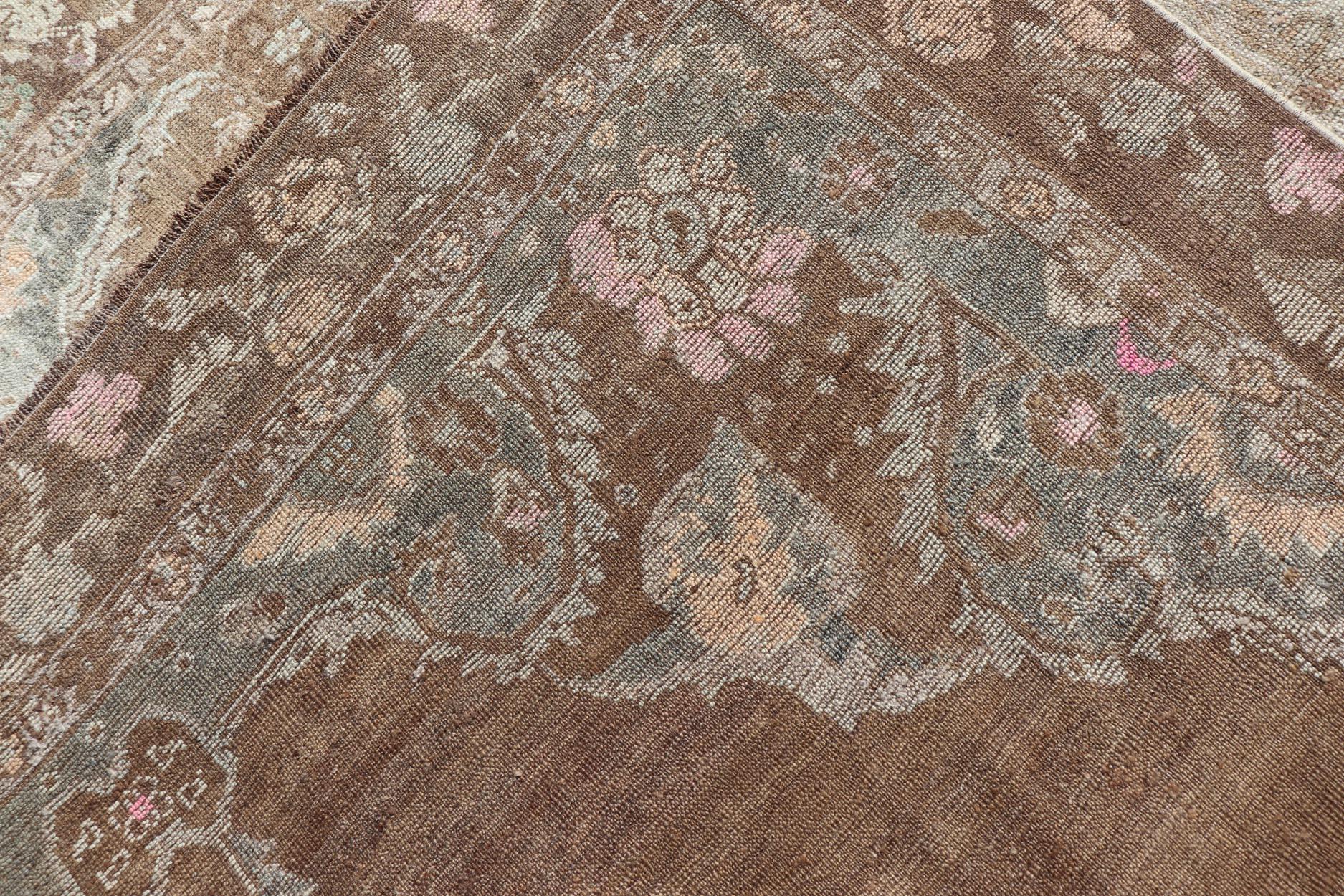 Vintage Turkish Kars Rug with Floral Medallion in Camel, Tan, Taupe and Grey For Sale 5