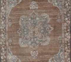 Vintage Turkish Kars Rug with Floral Medallion in Camel, Tan, Taupe and Grey