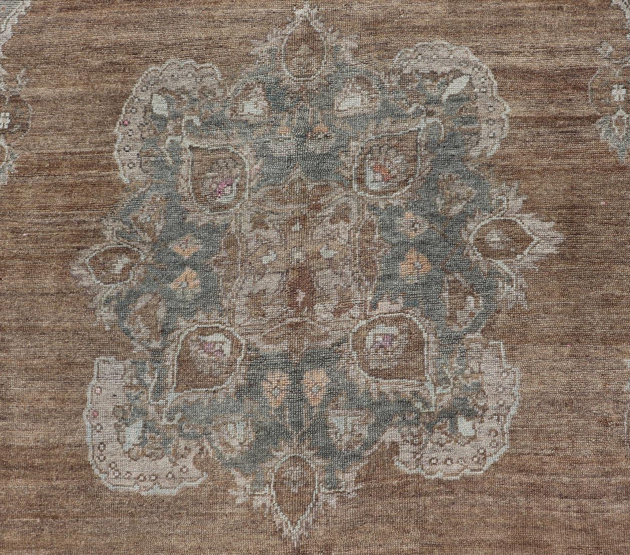 20th Century Vintage Turkish Kars Rug with Floral Medallion in Camel, Tan, Taupe and Grey For Sale
