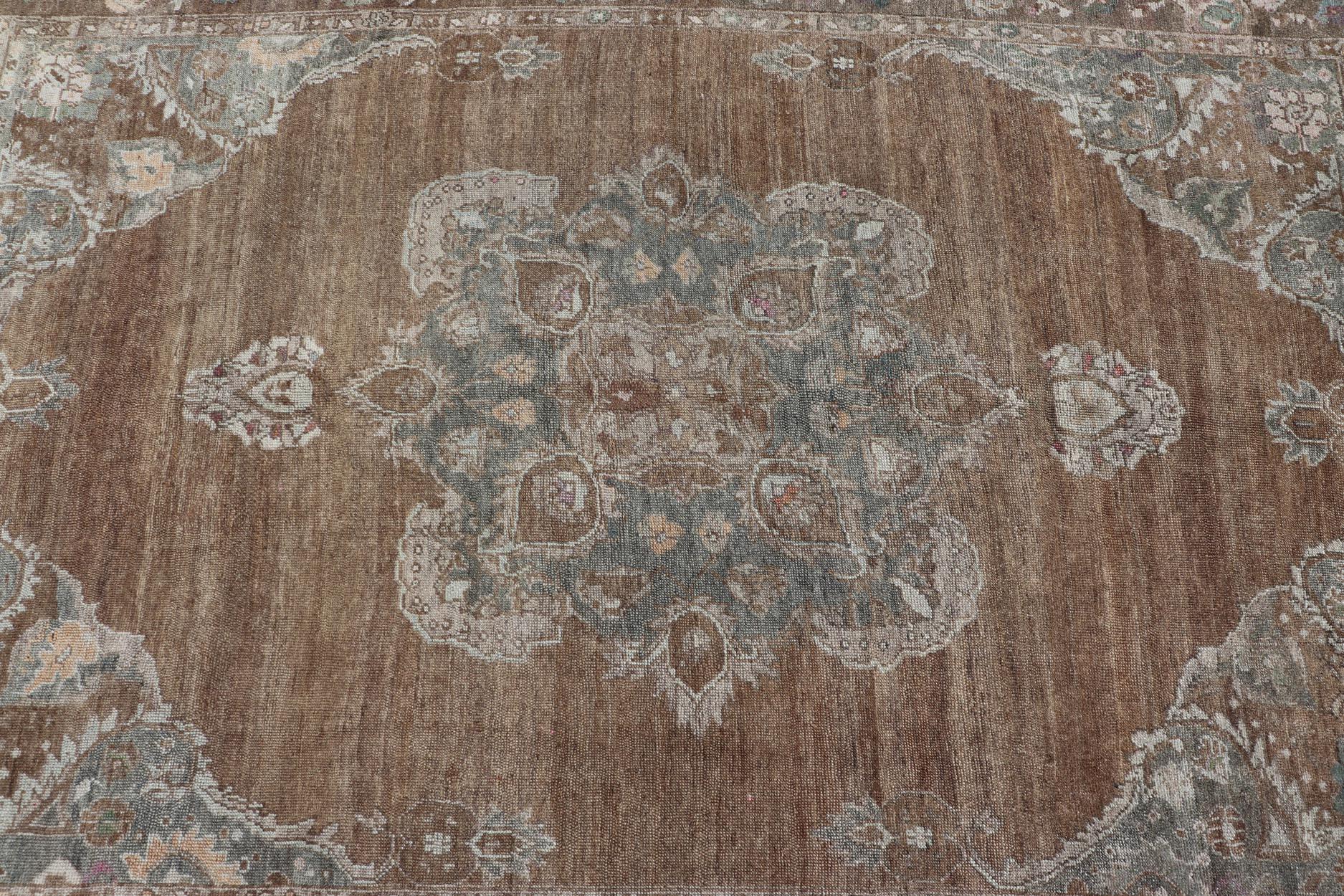 Vintage Turkish Kars Rug with Floral Medallion in Camel, Tan, Taupe and Grey For Sale 2