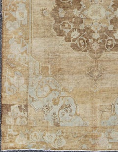 Vintage Turkish Kars Rug with Floral Medallion in Camel, Tan, Taupe and Gray