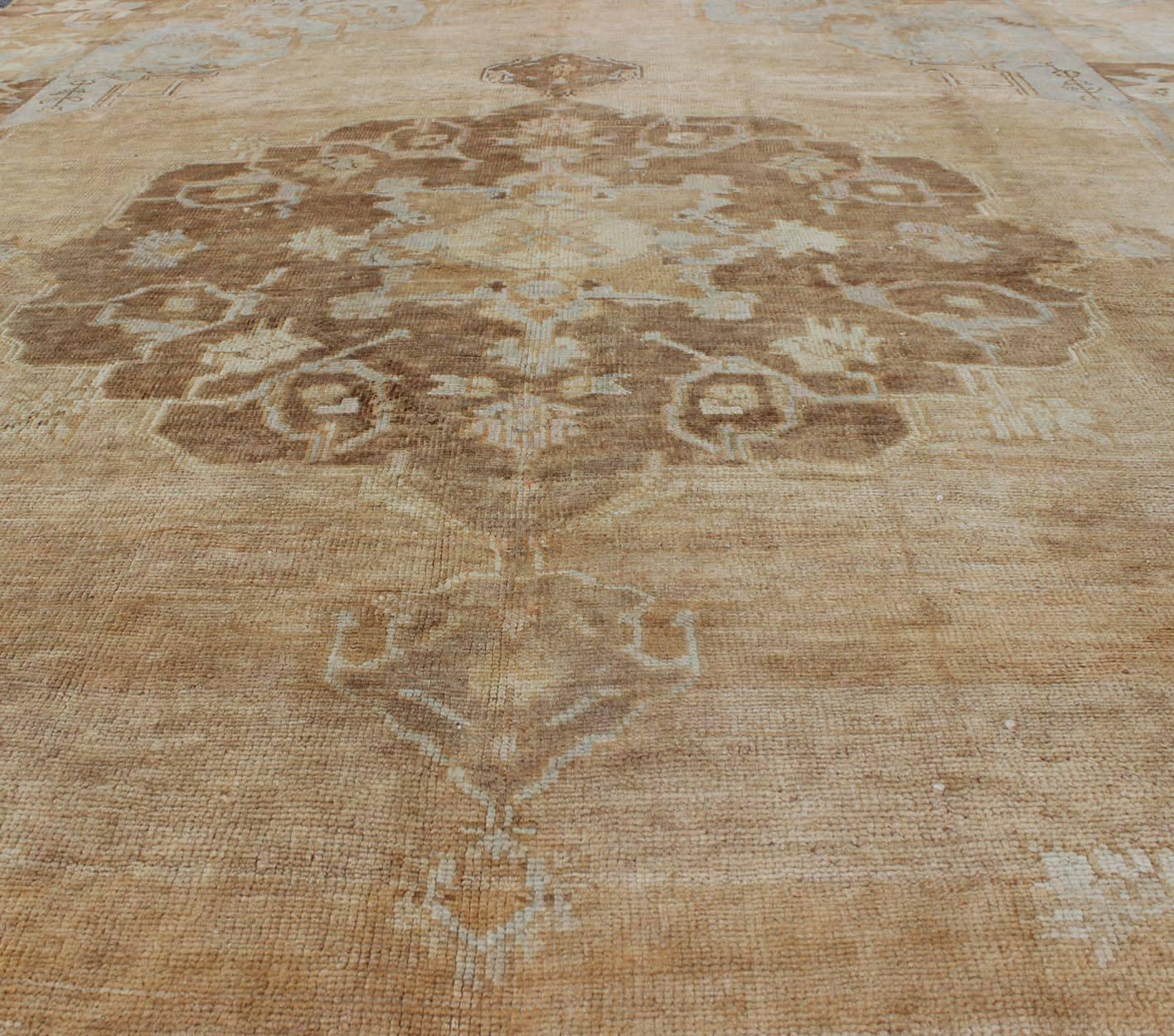Mid-20th Century Vintage Turkish Kars Rug with Floral Medallion in Camel, Tan, Taupe and Gray For Sale