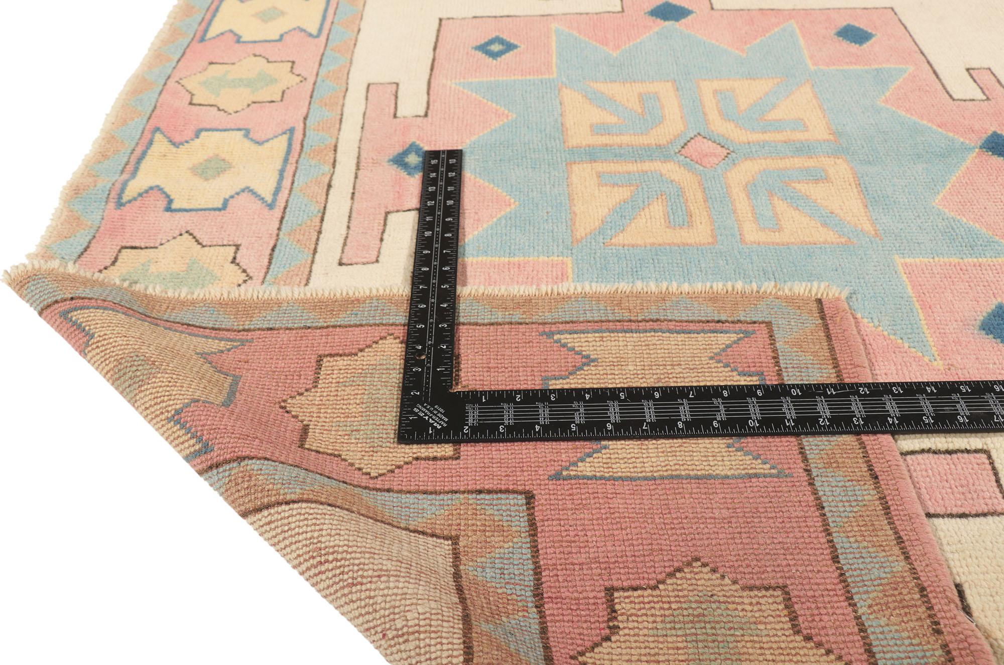 Vintage Turkish Kars Rug with Geometric Pattern & Pastel Colors In Good Condition For Sale In Dallas, TX