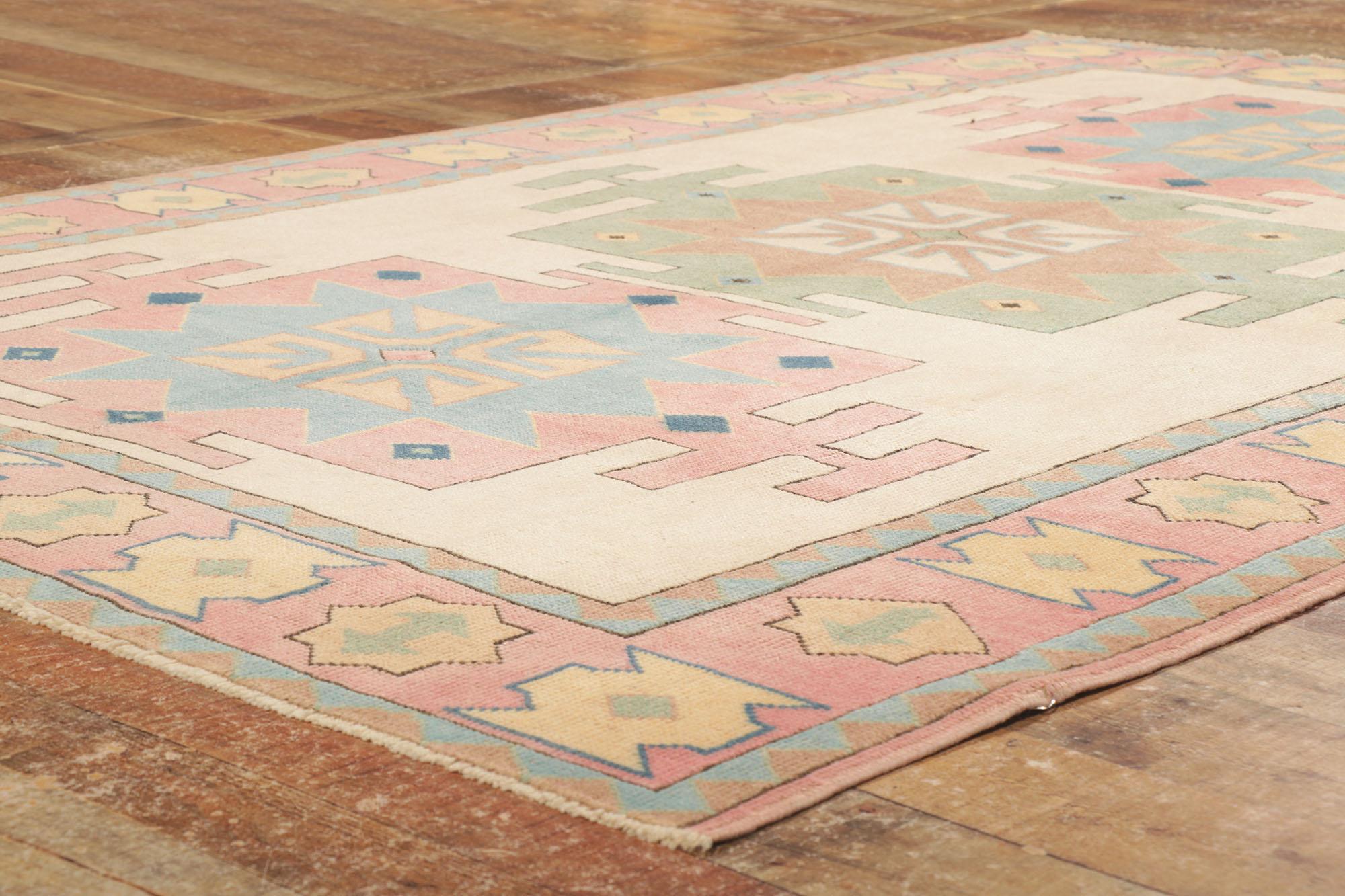 20th Century Vintage Turkish Kars Rug with Geometric Pattern & Pastel Colors For Sale