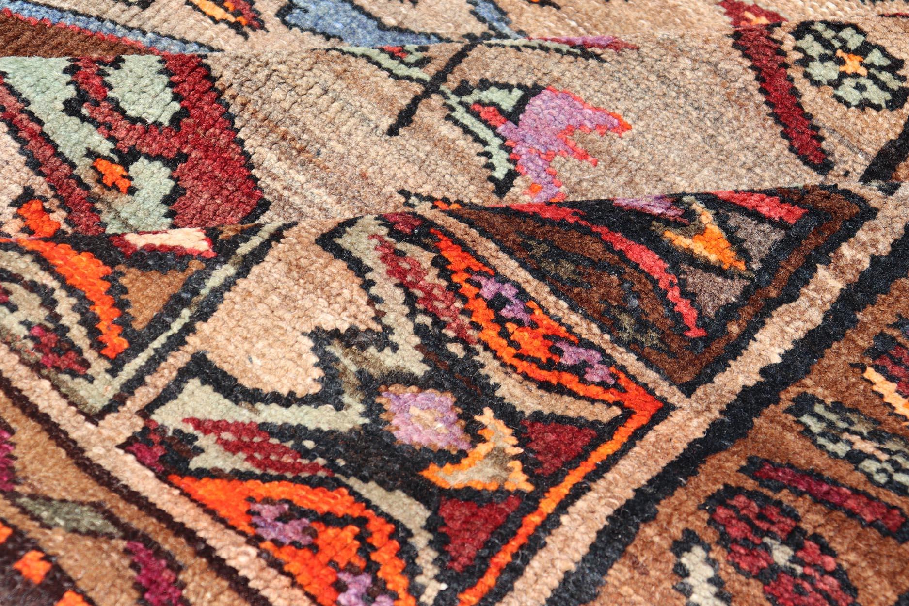 Vintage Turkish Kars Rug With Medallion On A Brown Field with Pops of Color  For Sale 5