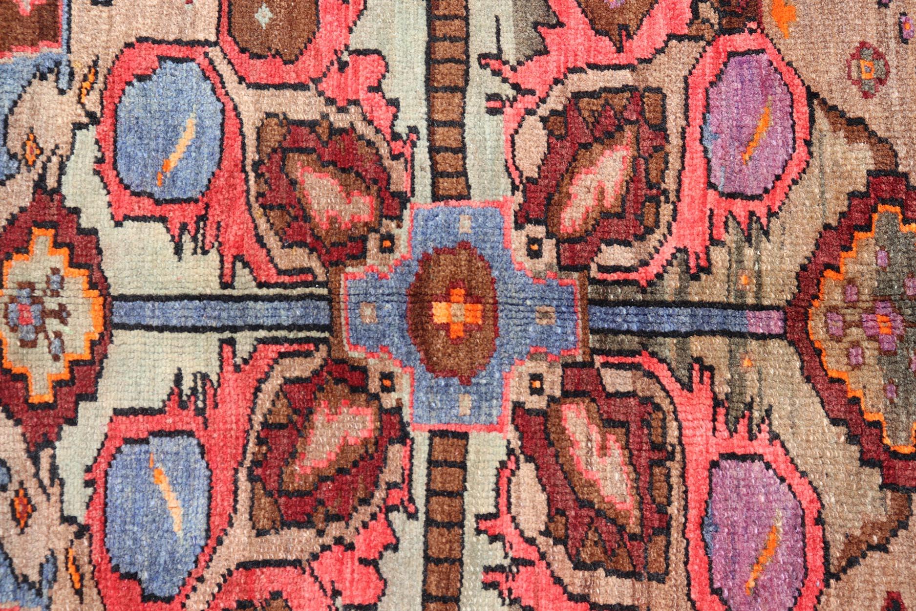 Oushak Vintage Turkish Kars Rug With Medallion On A Brown Field with Pops of Color  For Sale