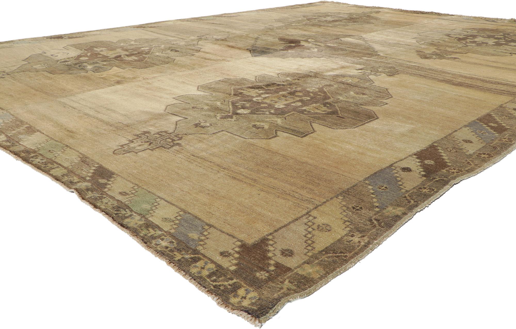 51369 Vintage Turkish Kars Rug with Mid-Century Modern Style and Warm Neutral Colors 09'09 x 12'06. Effortless beauty and simplicity meet soft, bespoke vibes with Mid-Century Modern style in this hand-knotted wool vintage Turkish Kars rug. The