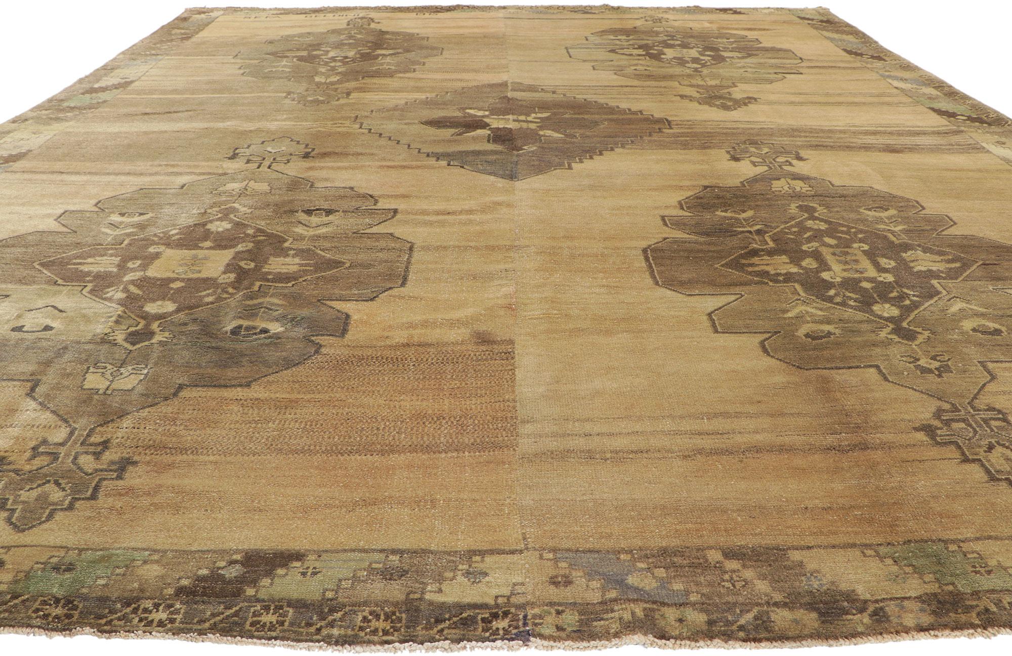 Oushak Vintage Turkish Kars Rug with Mid-Century Modern Style and Warm Neutral Colors For Sale