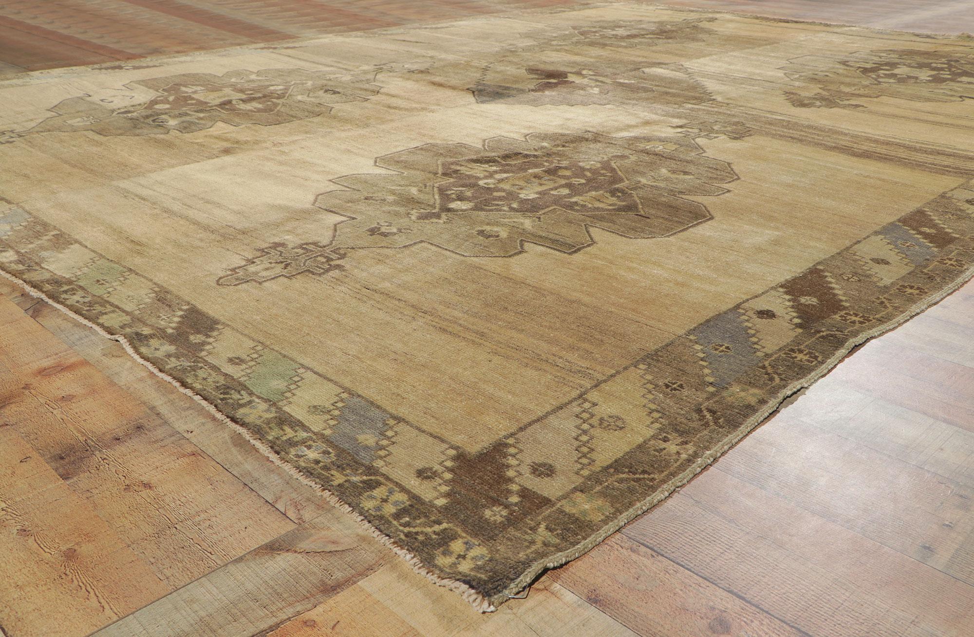 Wool Vintage Turkish Kars Rug with Mid-Century Modern Style and Warm Neutral Colors For Sale